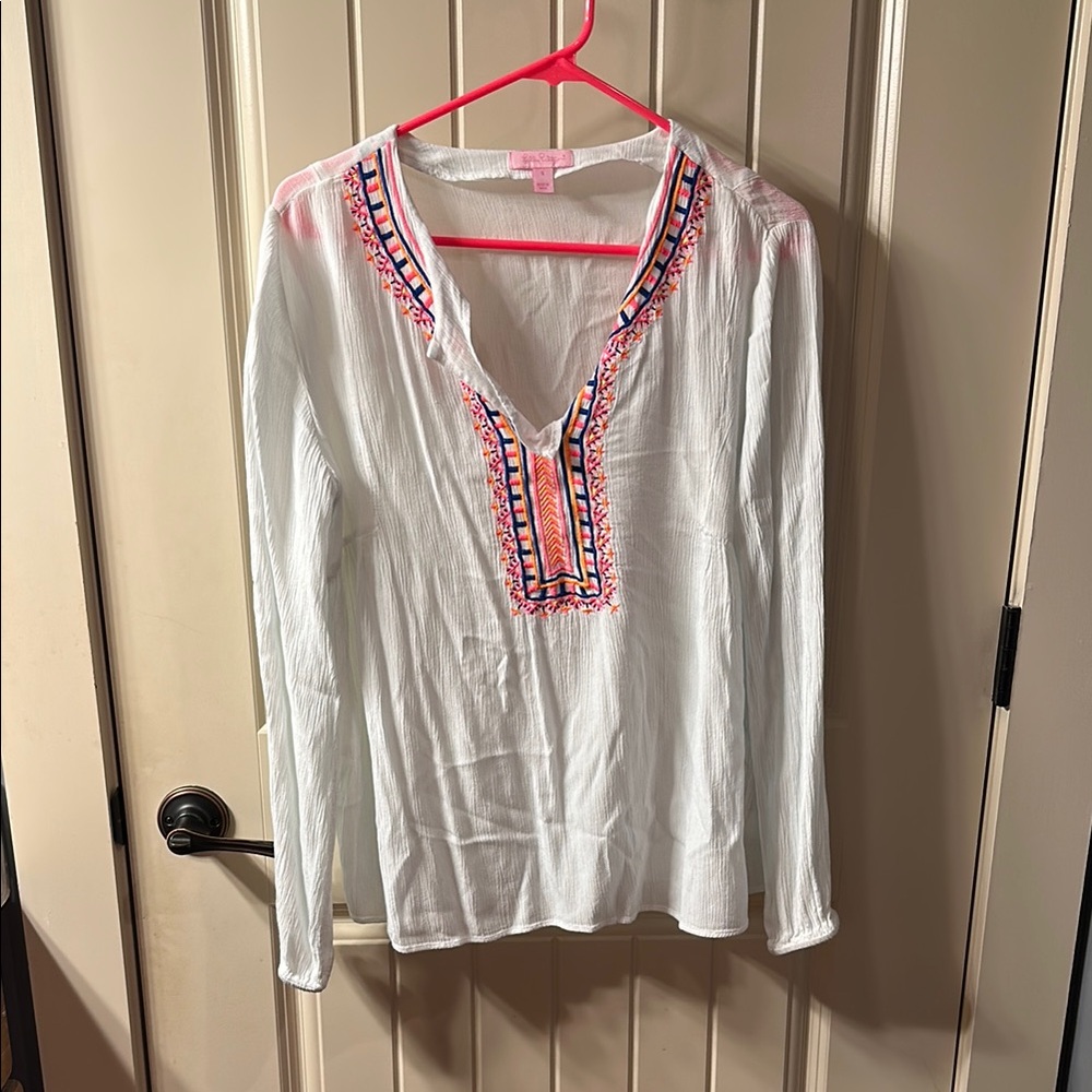 Lilly Pulitzer White Embellished Long Sleeve Blouse